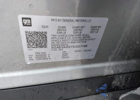 2025 Buick Enclave Preferred Fwd z USA, uszkodzony, nr VIN 5GAEVARS7SJ227749